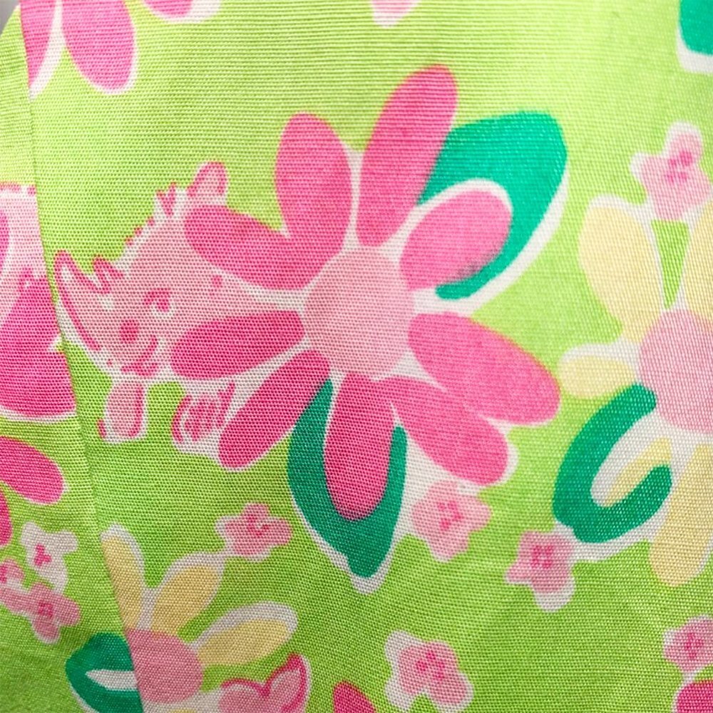 LILLY PULITZER VINTAGE 90's Rhino + Floral Print Halter Dress With Crochet Trim - Picture 7 of 8